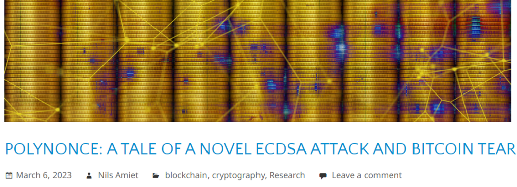 POLYNONCE ATTACK use BITCOIN signatures as a polynomial to an arbitrarily high power of 128 bits to obtain a private key